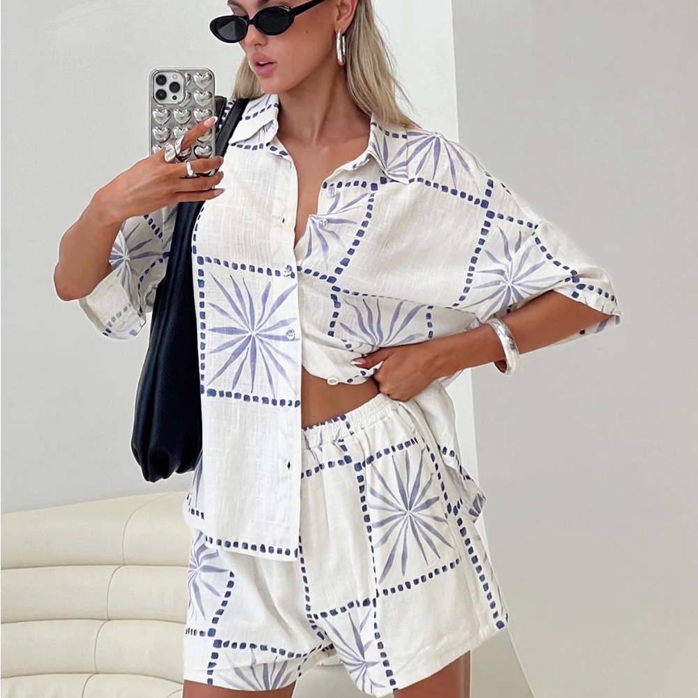 Princess Polly Cream and Blue Women's Set